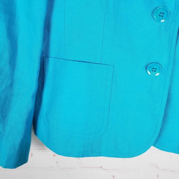 Talbots Irish Linen 3 Button Blazer Womens 10P Petite Blue Lined READ DESCRIPTIO - Picture 7 of 13